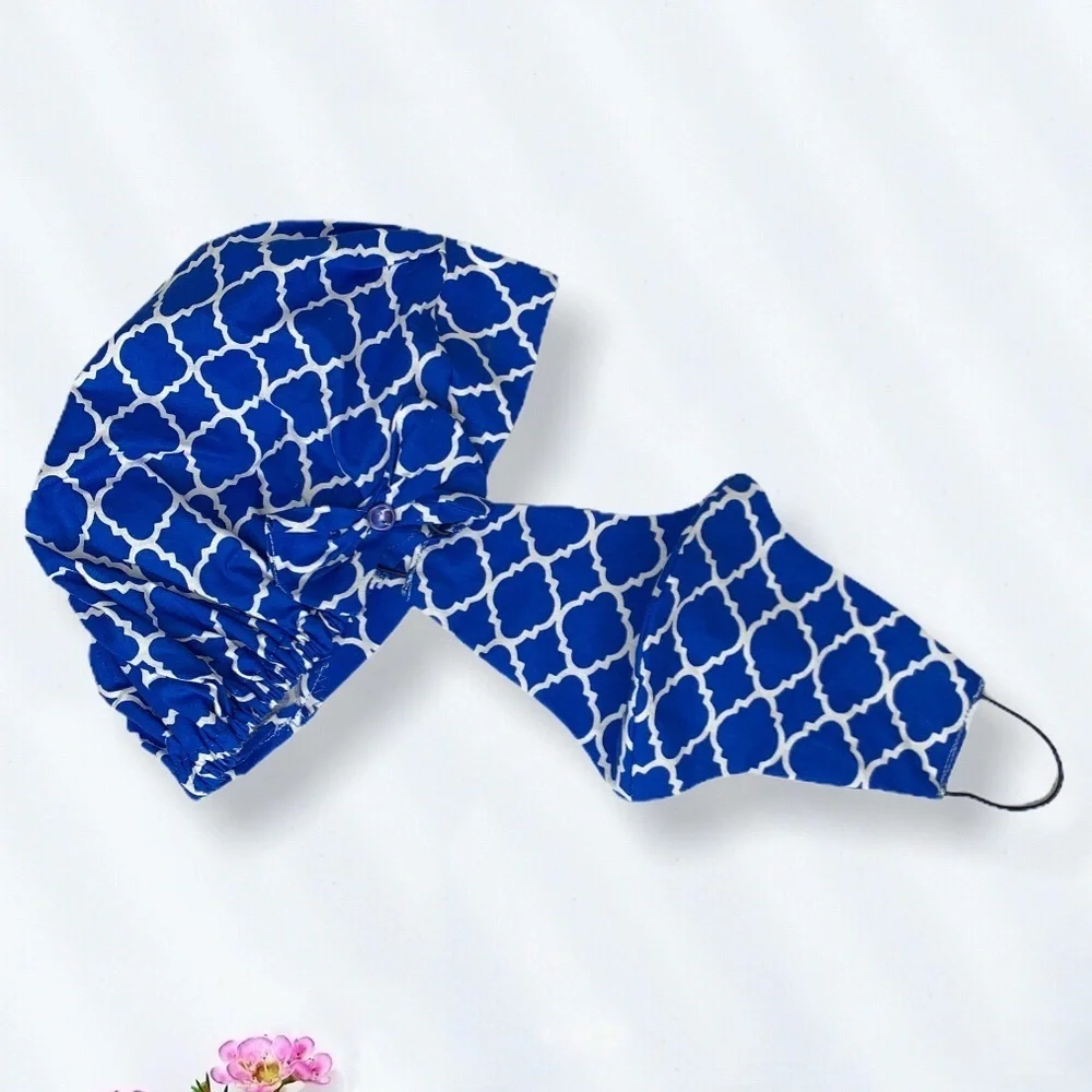Women's cotton hat combined with masks Blue